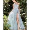 Cinderella Divine Blue Floral Applique One Shoulder Leila Evening Gown
