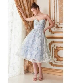 Cinderella Divine Blue Floral Strapless Hepburn Tea Bridesmaid Gown -Pleaser Clothing Store blue floral strapless hepburn tea bridesmaid gown 189441