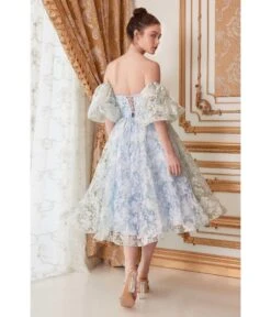 Cinderella Divine Blue Floral Strapless Hepburn Tea Bridesmaid Gown -Pleaser Clothing Store blue floral strapless hepburn tea bridesmaid gown 489569