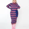 Blue & Fuchsia Striped Midi Bodycon Dress