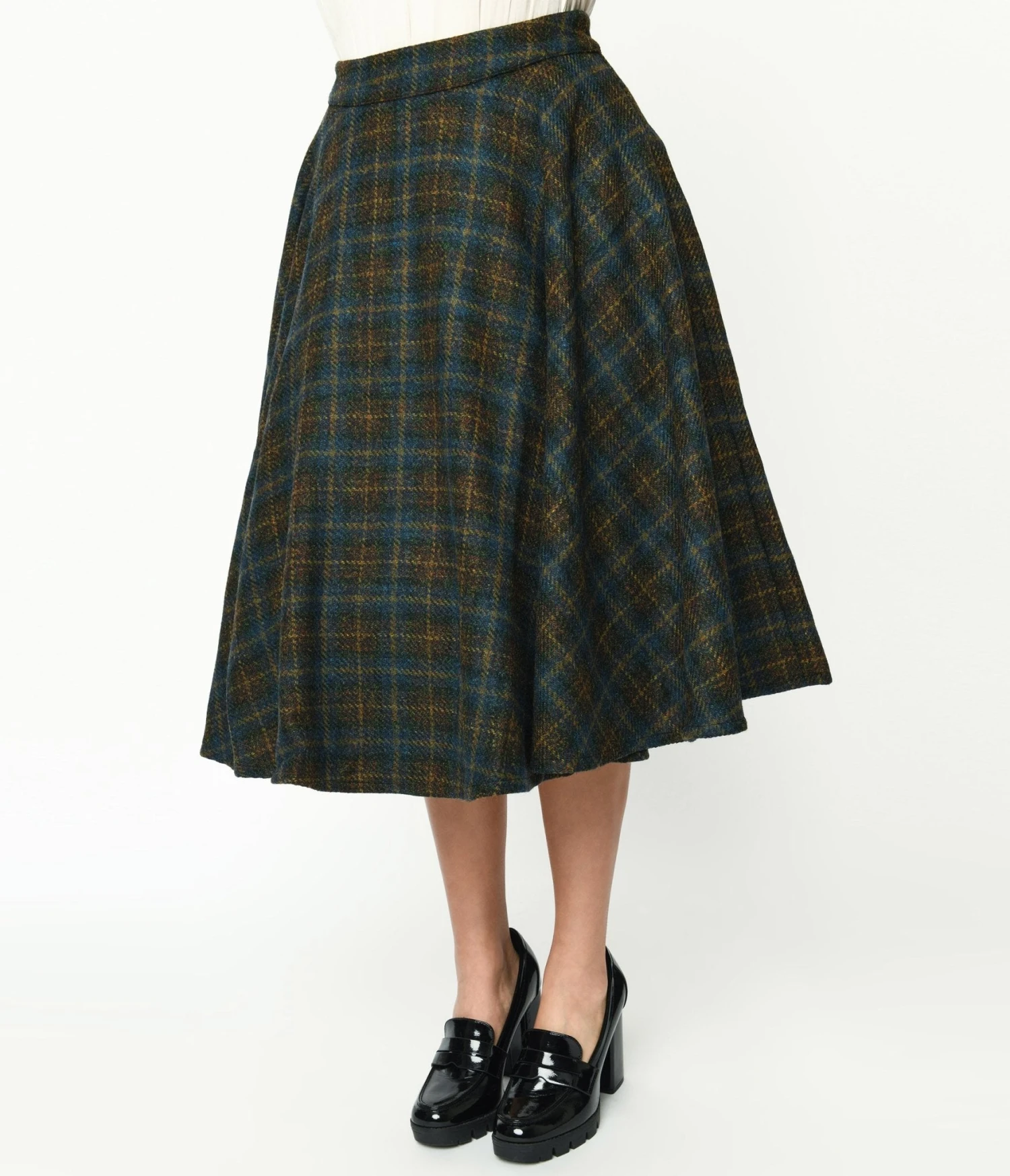 Blue & Green Check Plaid Swing Skirt 2 Blue & Green Check Plaid Swing Skirt - Image 2