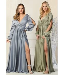 Blue Grey Long Sleeve Prom Goddess Gown -Pleaser Clothing Store blue grey long sleeve prom goddess gown 385485