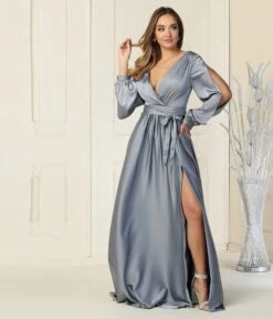 Blue Grey Long Sleeve Prom Goddess Gown -Pleaser Clothing Store blue grey long sleeve prom goddess gown 394654