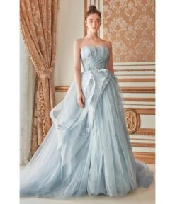 Cinderella Divine Blue Monarch Butterfly Embellished Tulle Evening Gown