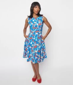 Blue Mushroom Fit & Flare Dress
