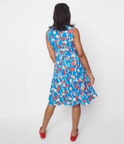 Blue Mushroom Fit & Flare Dress -Pleaser Clothing Store blue mushroom fit flare dress 749709
