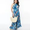 Blue Tropical Pleated Maxi Dress