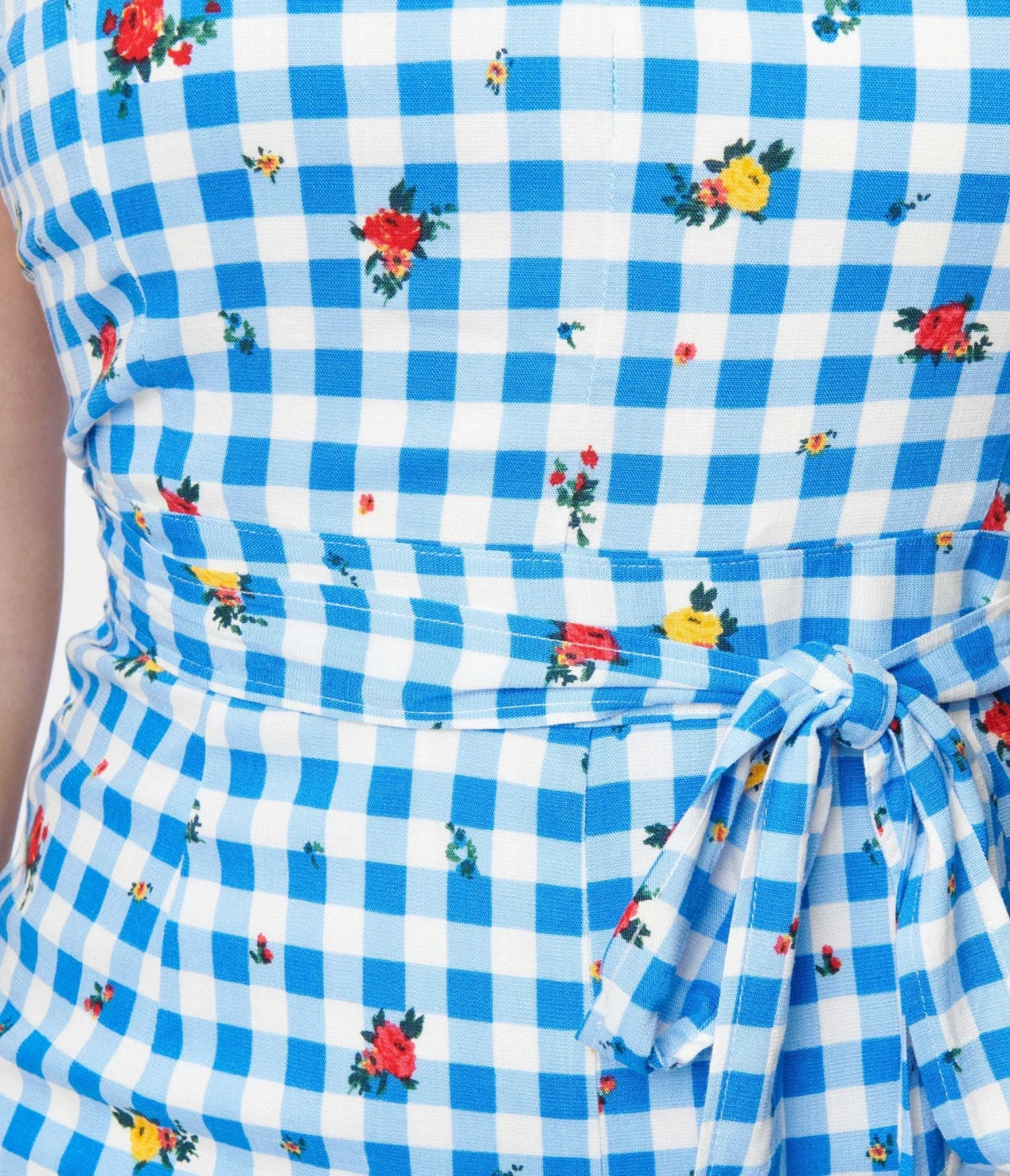 Blue & White Gingham Rosebud Dorothy Tie Romper 2 Blue & White Gingham Rosebud Dorothy Tie Romper - Image 2