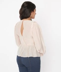 Blush Chiffon Long Sleeve Blouse -Pleaser Clothing Store blush chiffon long sleeve blouse 871626