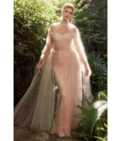 Cinderella Divine Blush Pearl Pleated Tulle Fairytale Gown With Cape