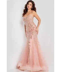Jovani Blush Sequin Embellished Corset Trumpet Evening Gown