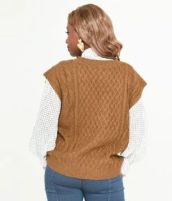 Brown Cable Knit Sweater Vest -Pleaser Clothing Store brown cable knit sweater vest 589107