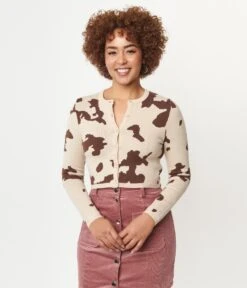 Brown Cow Print Crop Cardigan -Pleaser Clothing Store brown cow print crop cardigan 567937