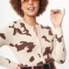 Brown Cow Print Crop Cardigan