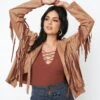 Brown Faux Suede Fringe Jacket