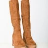 Brown Suede Knee High Platform Boots