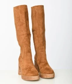 Brown Suede Knee High Platform Boots