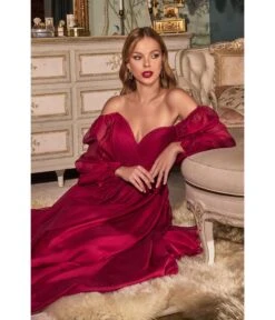 Cinderella Divine Burgundy Chiffon Sweetheart Bridesmaid Goddess Gown