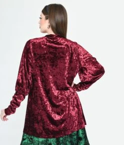 Burgundy Crushed Velvet Hellfire Cardigan -Pleaser Clothing Store burgundy crushed velvet hellfire cardigan 655978