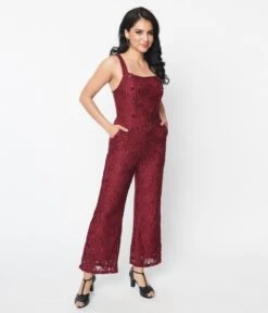 Burgundy Floral Lace Jumpsuit