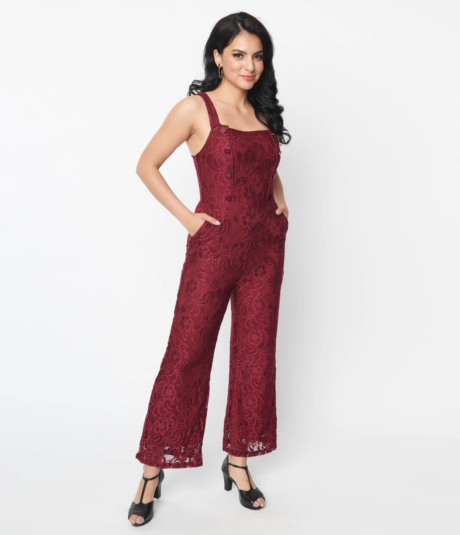 Burgundy Floral Lace Jumpsuit 1 Burgundy Floral Lace Jumpsuit