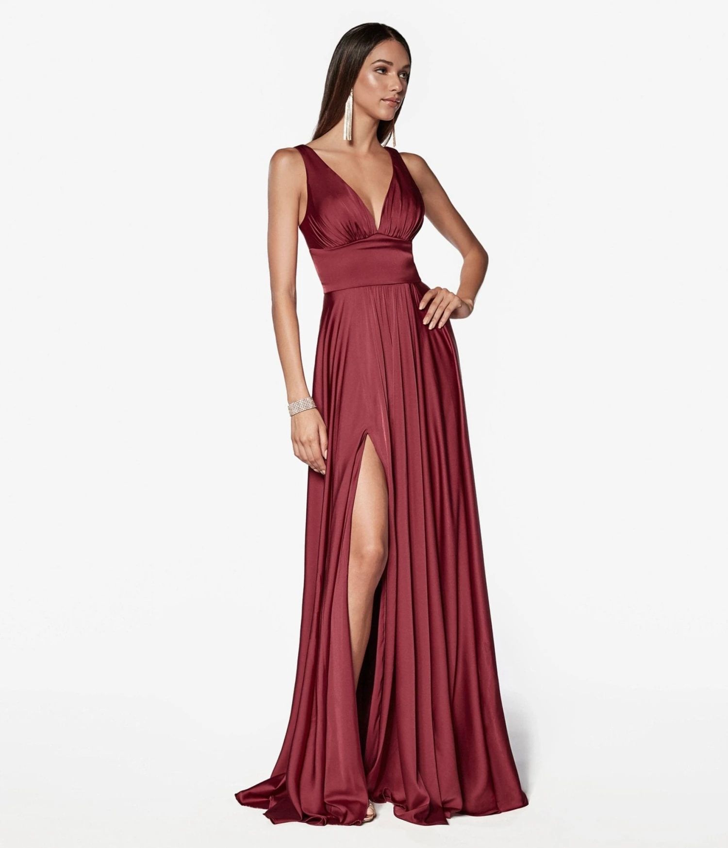 Cinderella Divine Burgundy Glamour Satin A-Line Bridesmaid Dress 1 Cinderella Divine Burgundy Glamour Satin A-Line Bridesmaid Dress