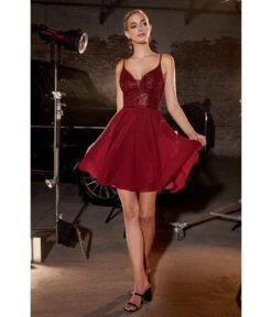 Cinderella Divine Burgundy Glitter Chiffon Cocktail Dress