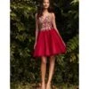 Cinderella Divine Burgundy & Gold Tulle & Corset Applique Mini Prom Dress