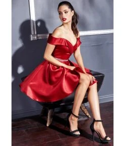 Cinderella Divine Burgundy Satin Flare Prom Dress