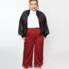 Burgundy Satin & Lace Trim Mathilde Pants
