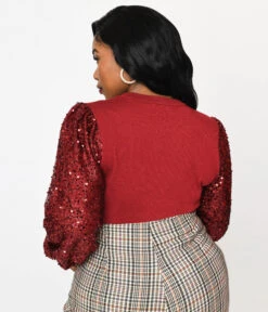 Burgundy Sequin Sleeved Knit Top 5 Burgundy Sequin Sleeved Knit Top -Pleaser Clothing Store burgundy sequin sleeved knit top 714547