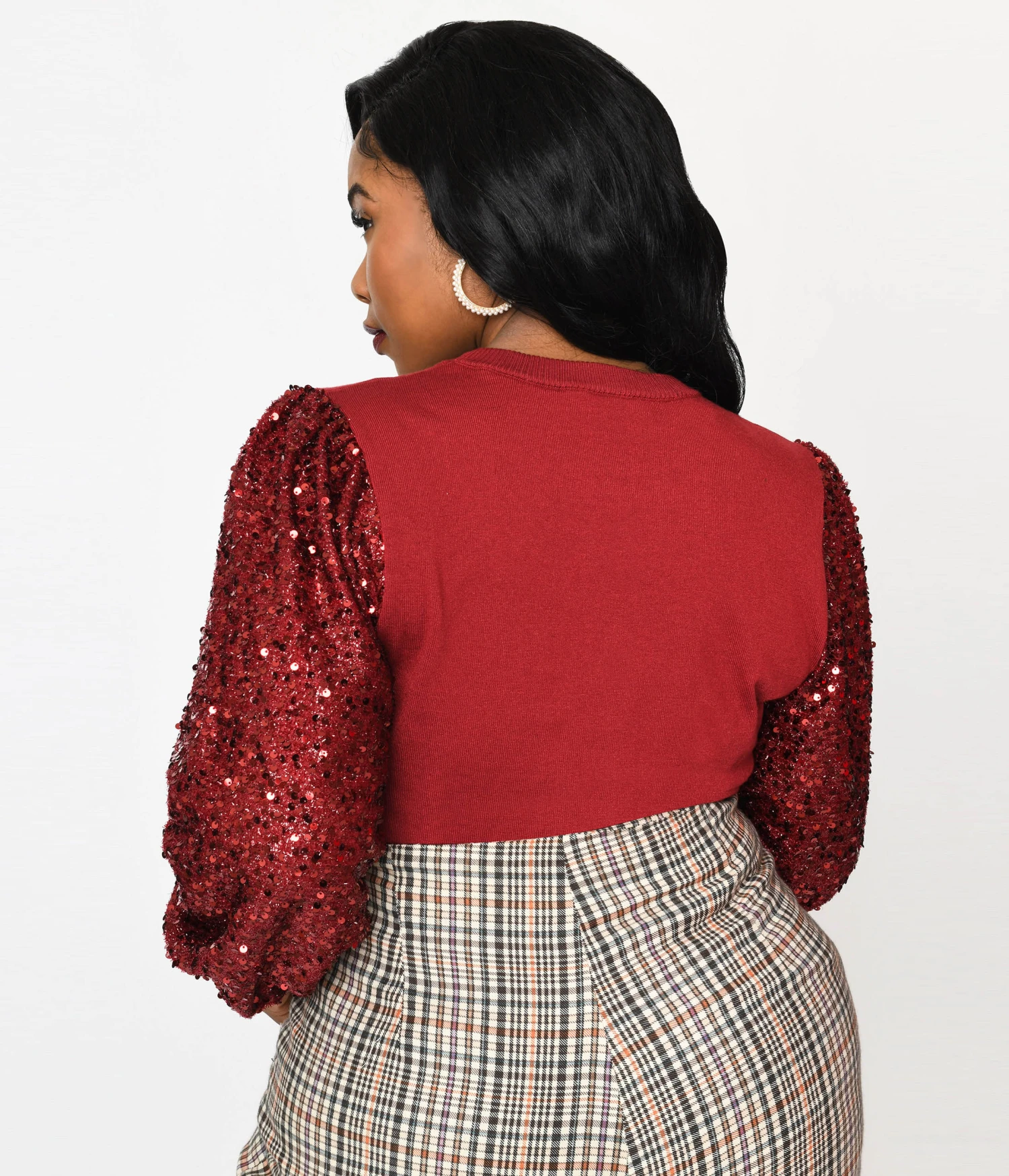 Burgundy Sequin Sleeved Knit Top 3 Burgundy Sequin Sleeved Knit Top - Image 3