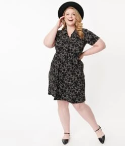 Cakeworthy Plus Size Spiderweb Mickey Print Fit & Flare Dress