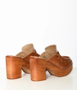 Camel Brown Platform Loafer Clogs -Pleaser Clothing Store camel brown platform loafer clogs 627662