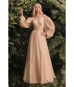 Cinderella Divine Champagne Chiffon Sweetheart Bridesmaid Goddess Gown