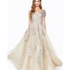 Cinderella Divine Champagne Floral A Line Bridal Ball Gown
