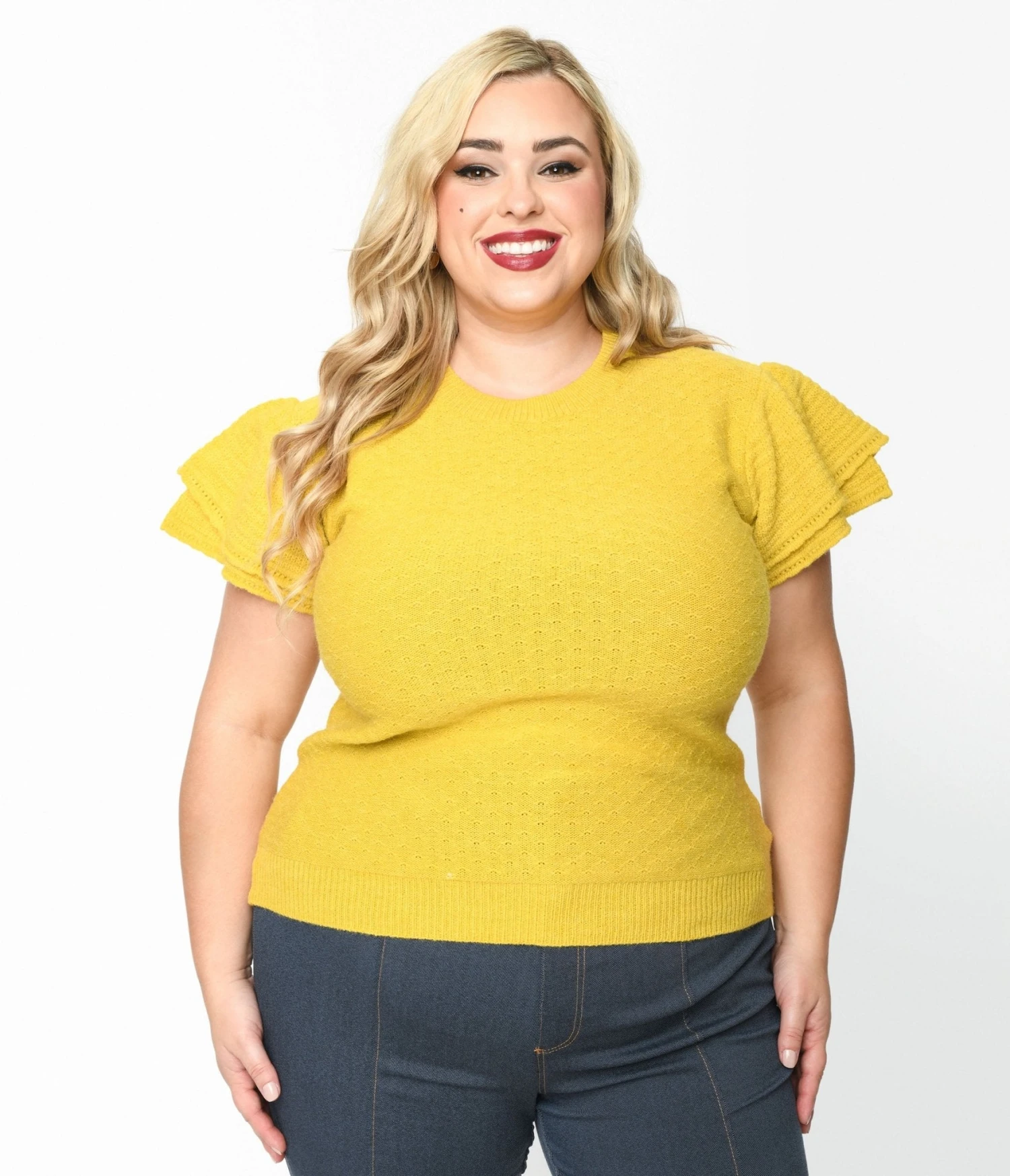 Chartreuse Ruffle Sleeved Knit Top 2 Chartreuse Ruffle Sleeved Knit Top - Image 2