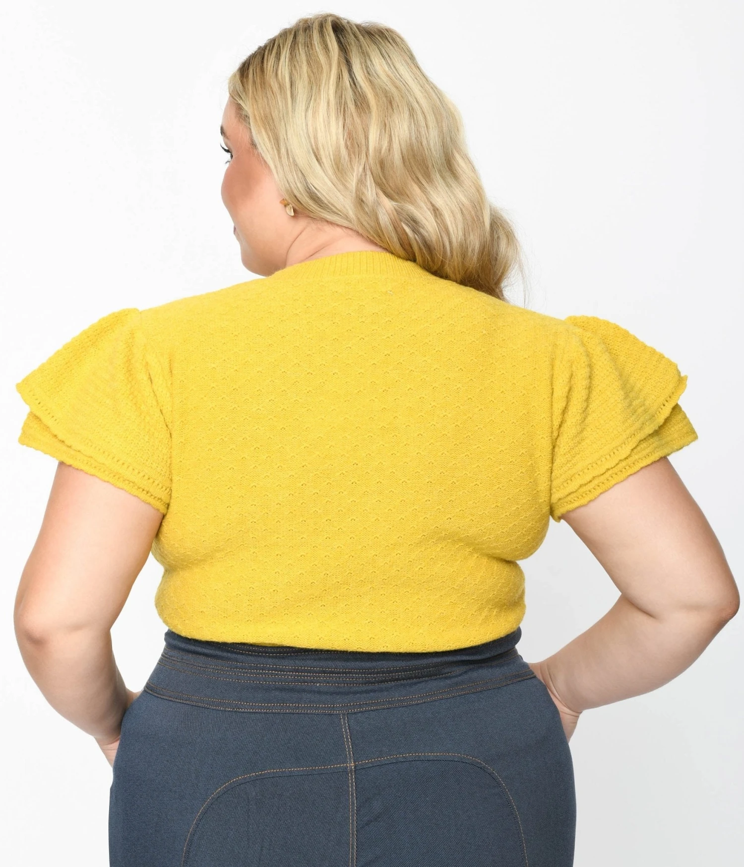 Chartreuse Ruffle Sleeved Knit Top 3 Chartreuse Ruffle Sleeved Knit Top - Image 3