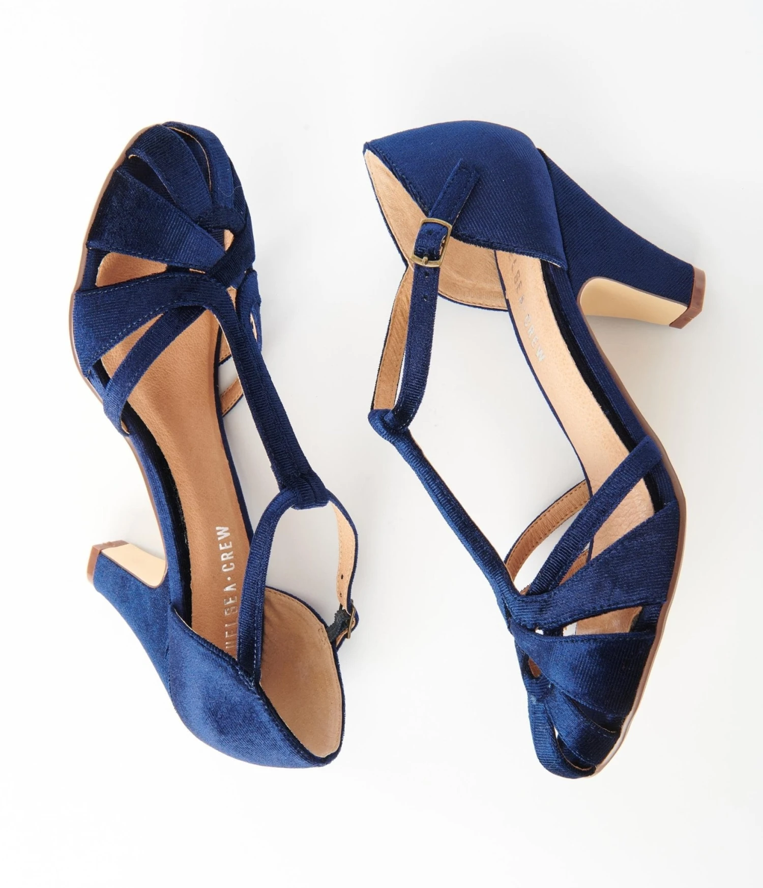 Chelsea Crew Navy Velvet Sergi T-Strap Pumps 2 Chelsea Crew Navy Velvet Sergi T-Strap Pumps - Image 2