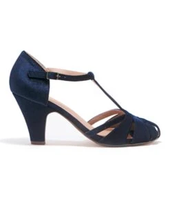 Chelsea Crew Navy Velvet T-Strap Sergi Heels