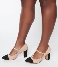Chelsea Crew Nude Suede T-Strap Oasis Heels