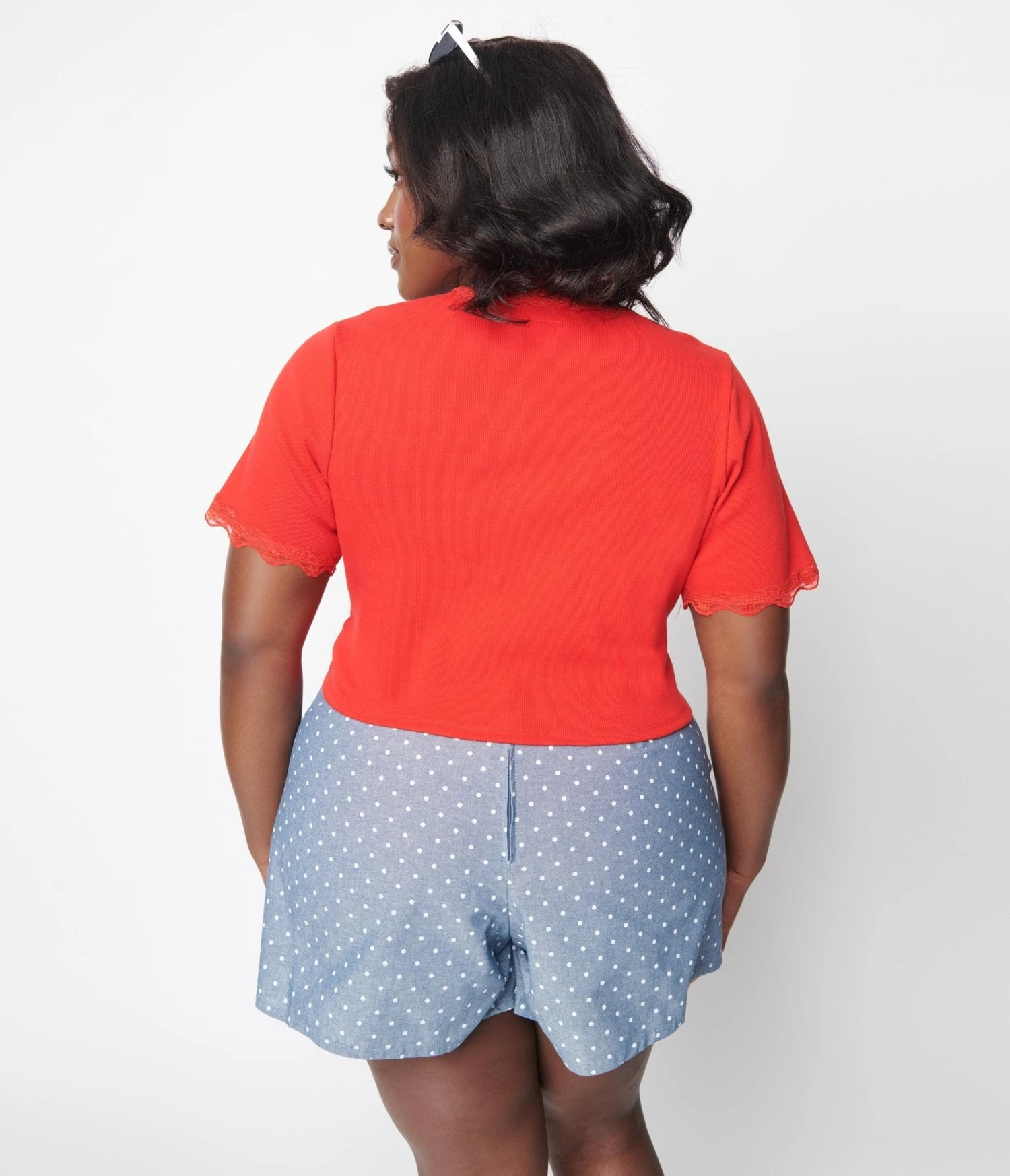 Cherry Red Scallop Lace Knit Crop Top 2 Cherry Red Scallop Lace Knit Crop Top - Image 2