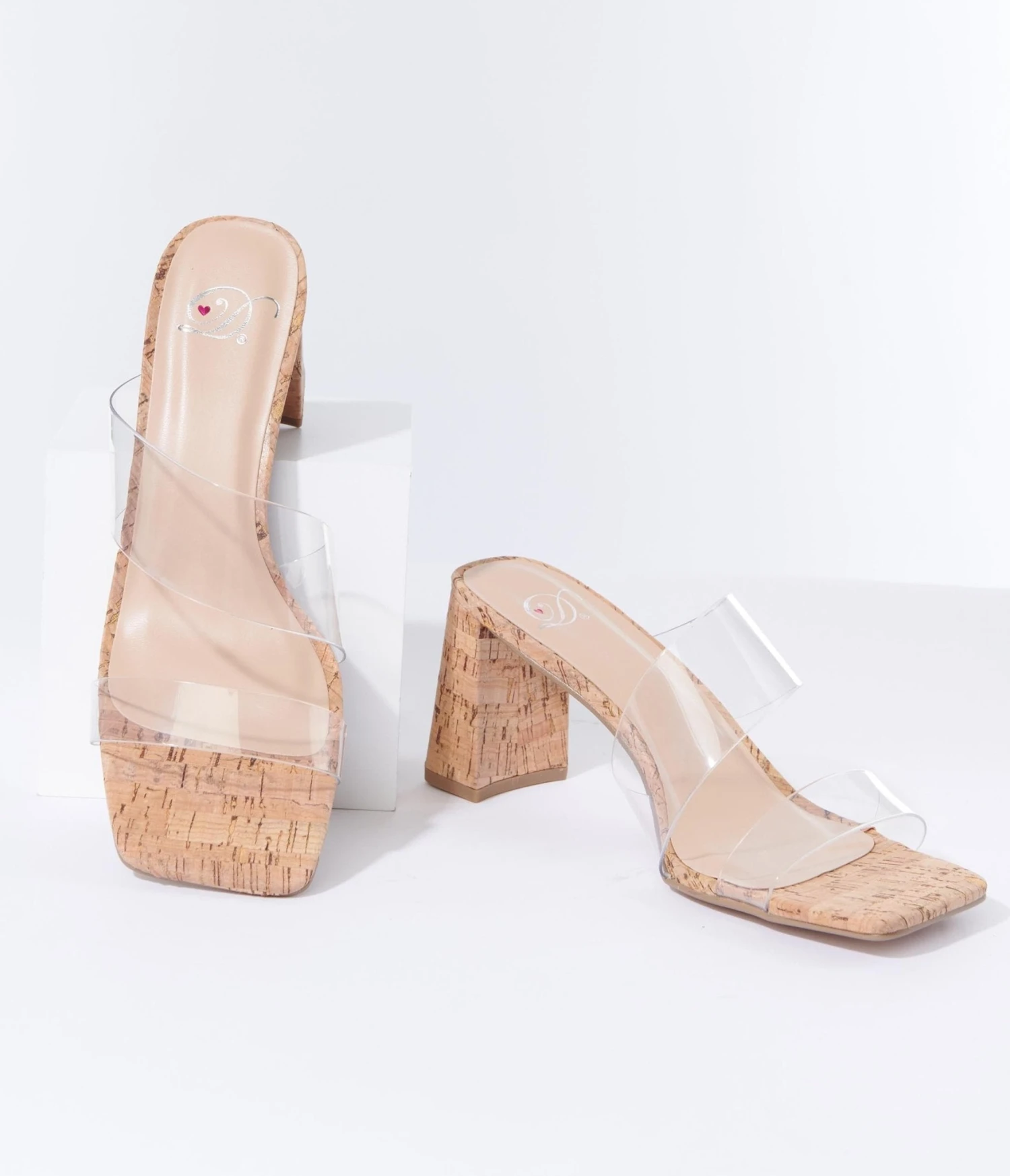 Clear Cork Kitten Heel Sandals 4 Clear Cork Kitten Heel Sandals - Image 4
