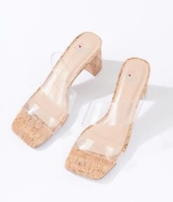 Clear Cork Kitten Heel Sandals