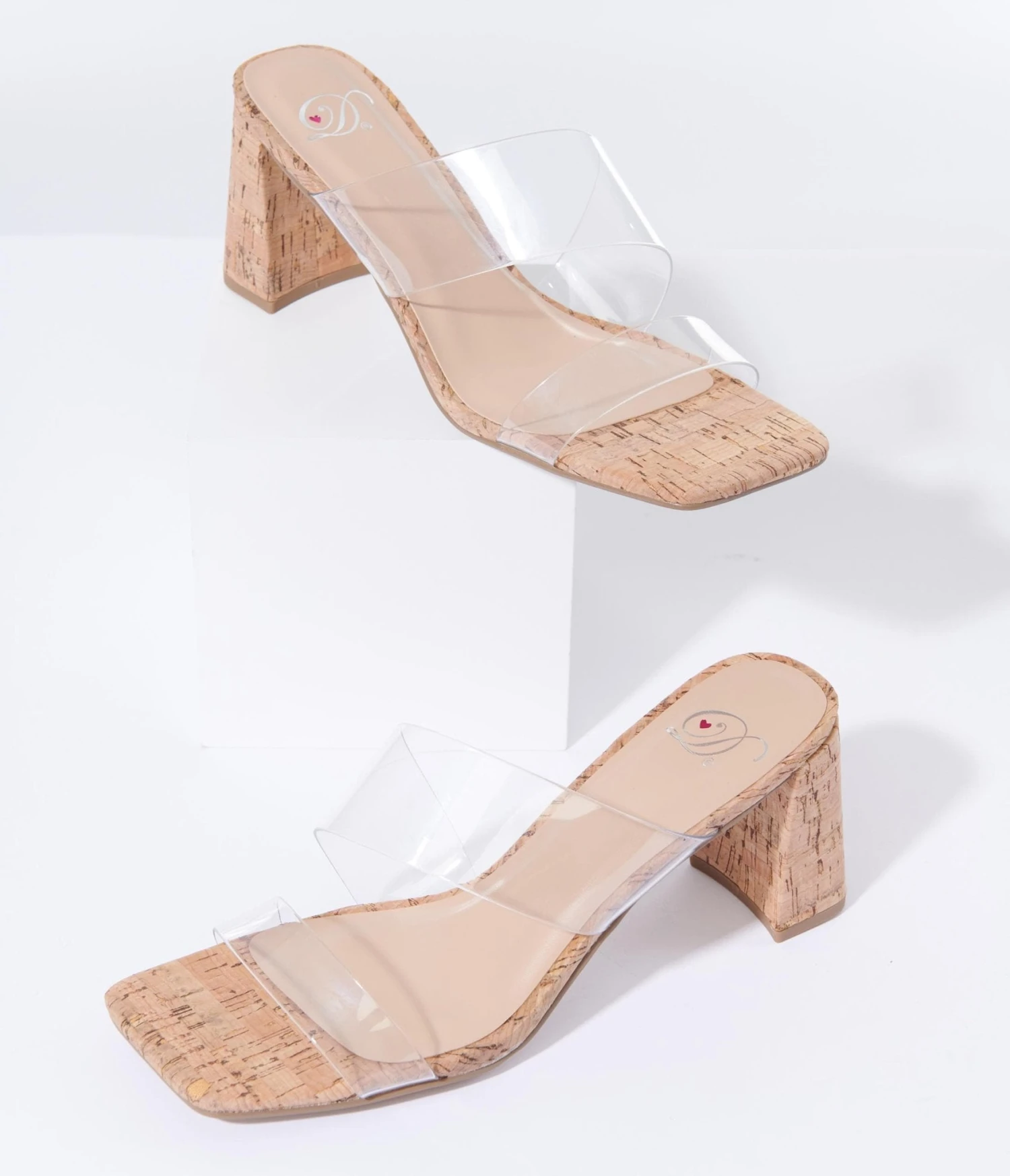 Clear Cork Kitten Heel Sandals 2 Clear Cork Kitten Heel Sandals - Image 2