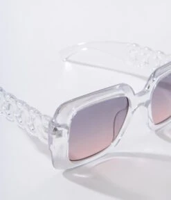 Clear & Pink Ombre Tint Square Sunglasses -Pleaser Clothing Store clear pink ombre tint square sunglasses 961836