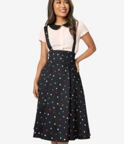 Collectif 1950s Black & Multicolor Stars Alexa Suspender Swing Skirt 9 Collectif 1950s Black & Multicolor Stars Alexa Suspender Swing Skirt -Pleaser Clothing Store collectif 1950s black multicolor stars alexa suspender swing skirt 920369