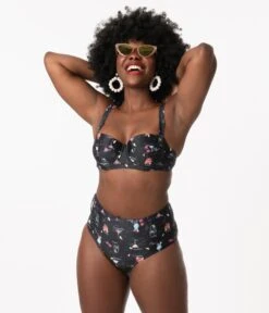 Collectif Black & Cocktail Menu Print Swim Bottom