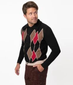 Collectif Black Diamond Knit Luca Mens Cardigan 9 Collectif Black Diamond Knit Luca Mens Cardigan -Pleaser Clothing Store collectif black diamond knit luca mens cardigan 347889