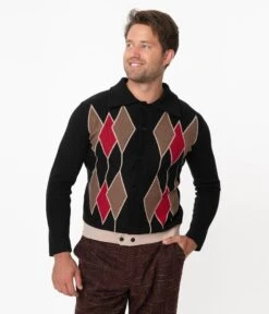 Collectif Black Diamond Knit Luca Mens Cardigan